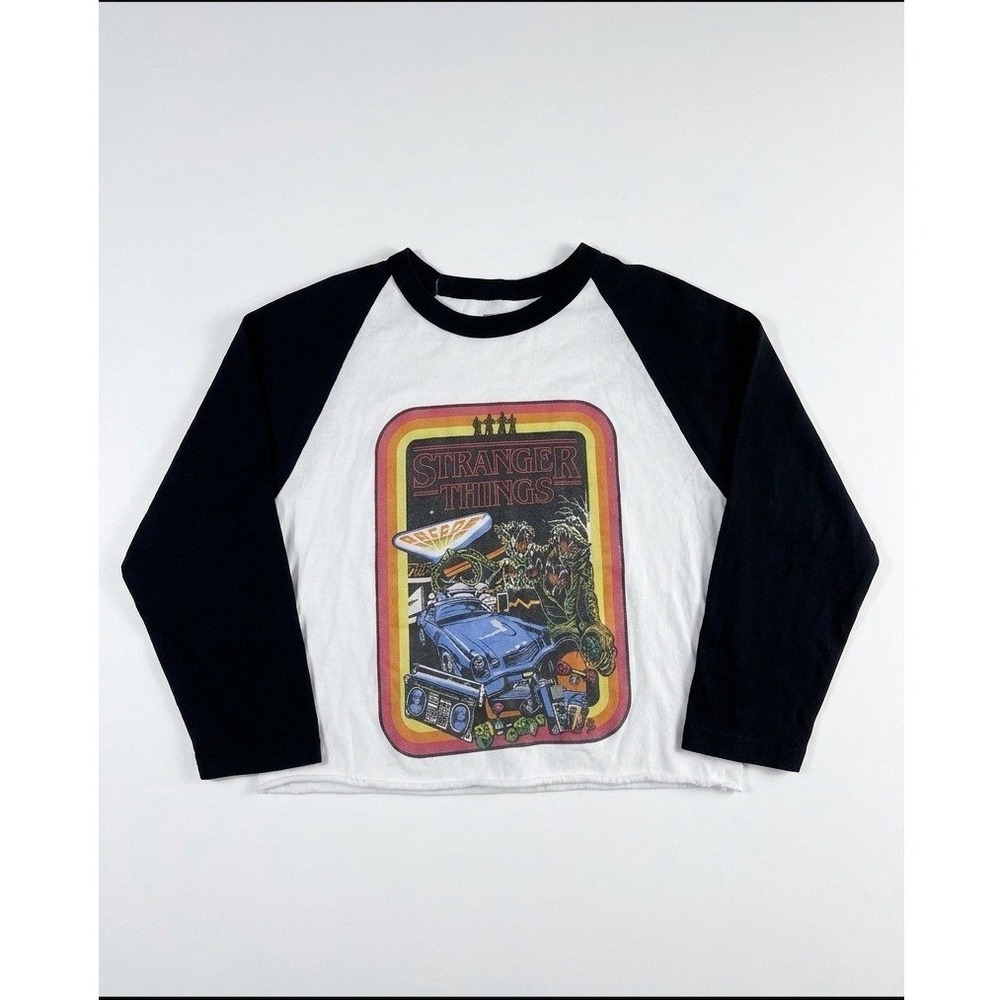 Stranger Things Cropped Raglan Baseball Tee S Netflix Retro Arcade Graphic Shirt